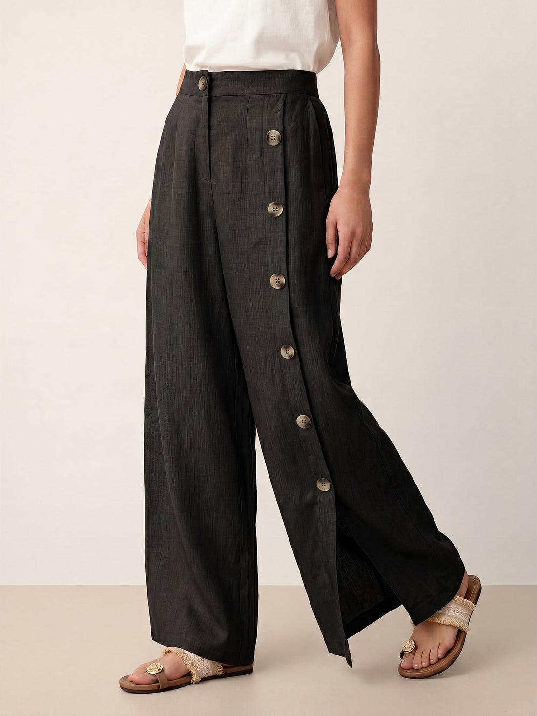 100% Linen High-Rise Straight-Leg Pants