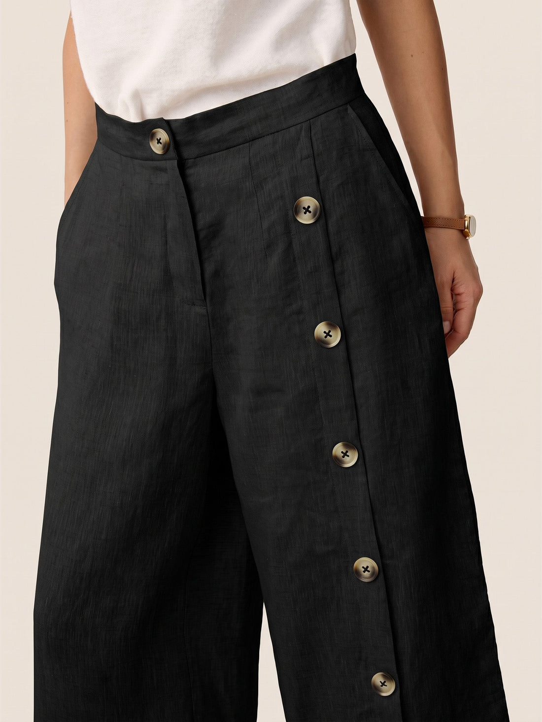 100% Linen High-Rise Straight-Leg Pants