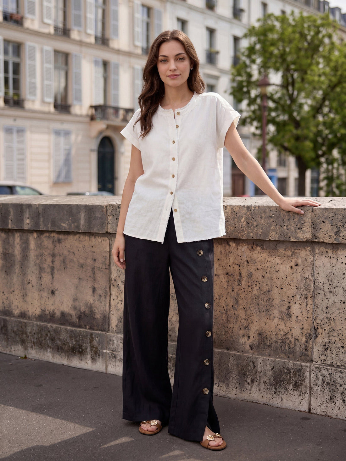 100% Linen High-Rise Straight-Leg Pants