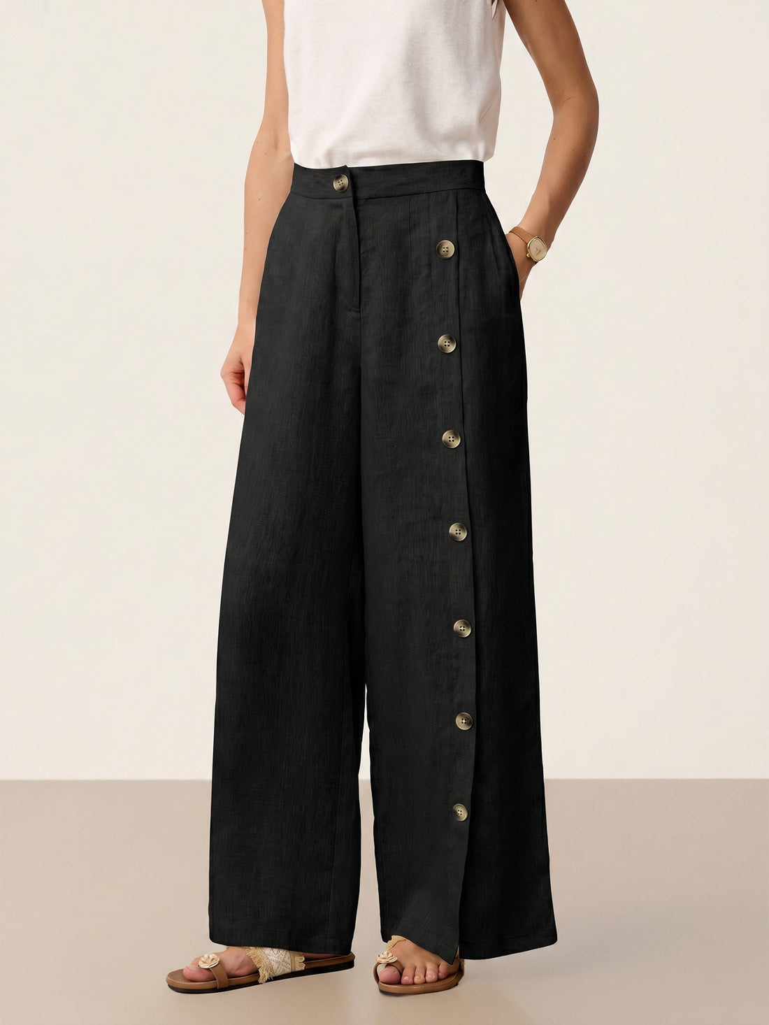 100% Linen High-Rise Straight-Leg Pants