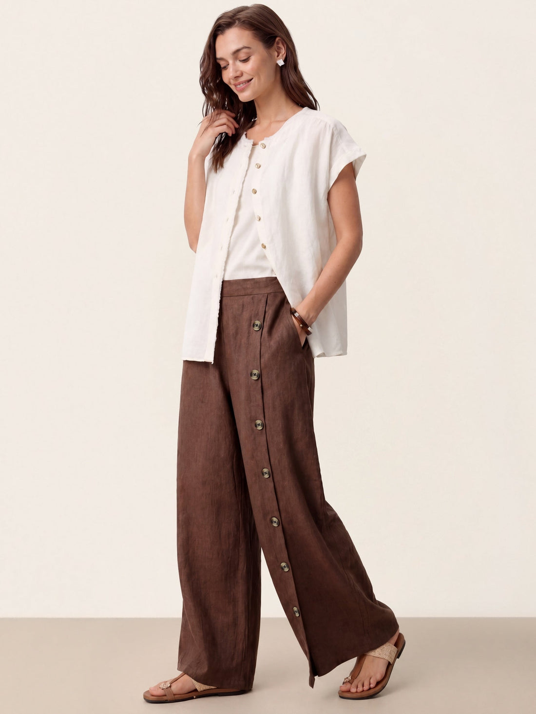 100% Linen High-Rise Straight-Leg Pants