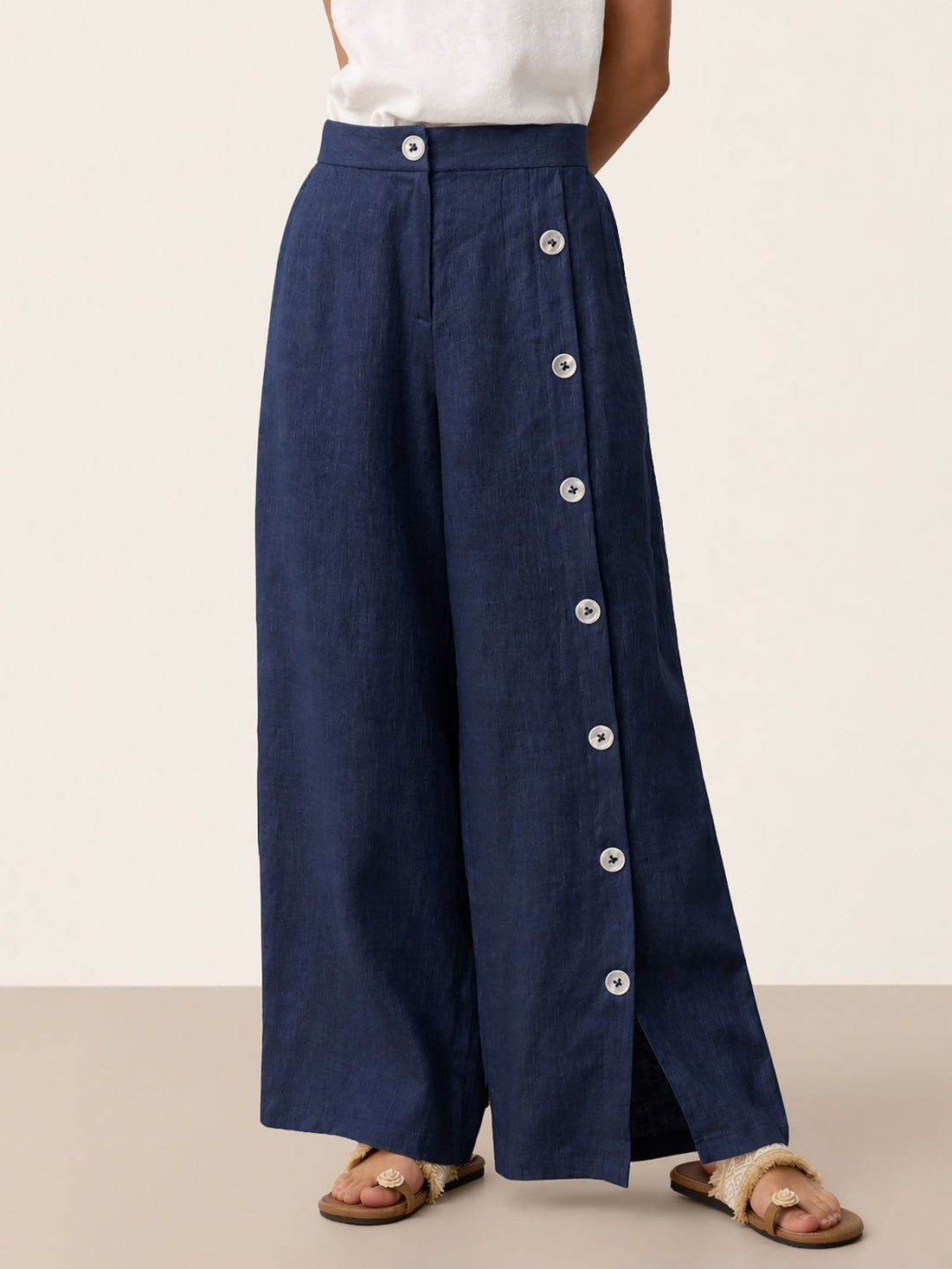 100% Linen High-Rise Straight-Leg Pants