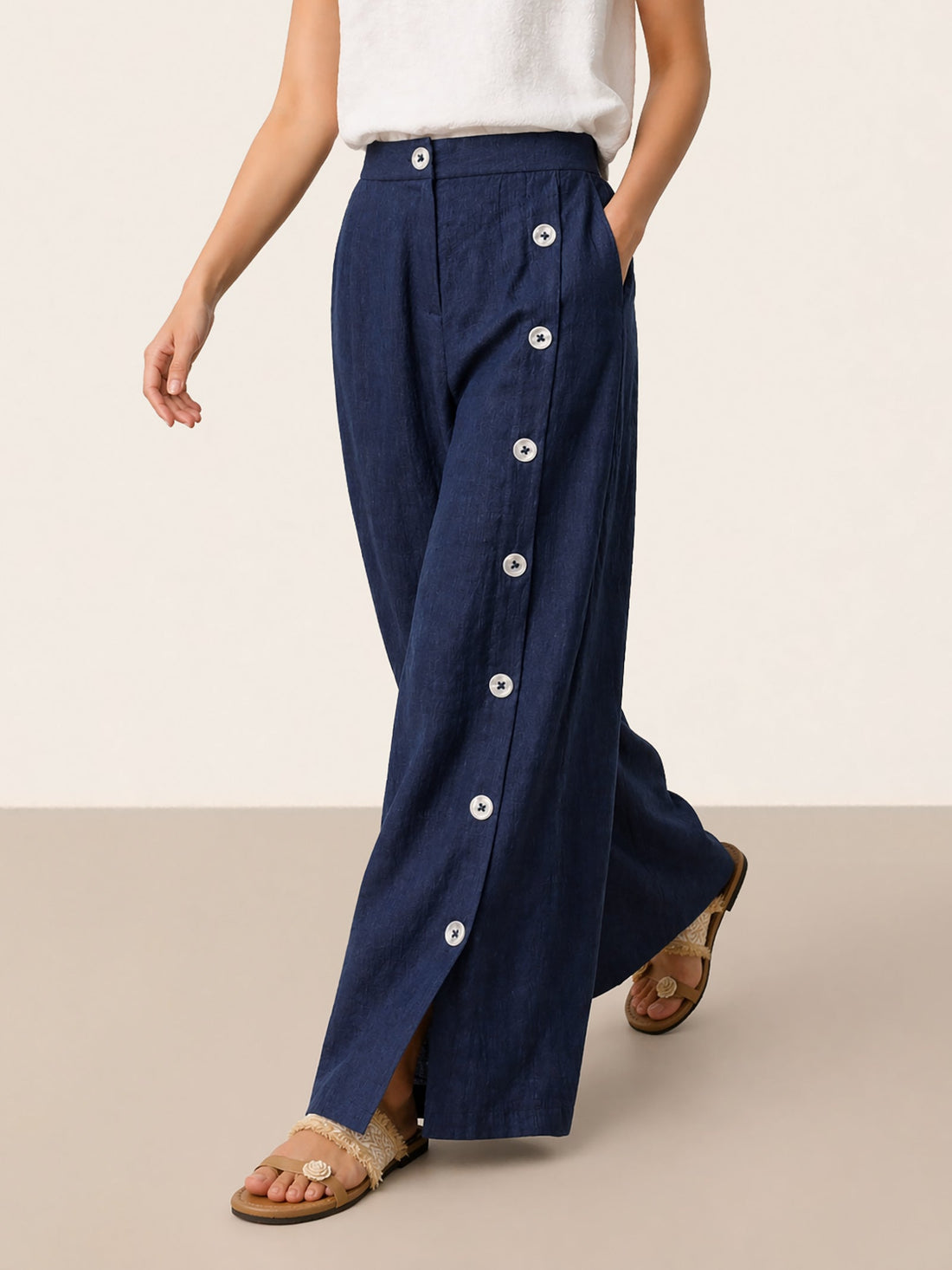 100% Linen High-Rise Straight-Leg Pants