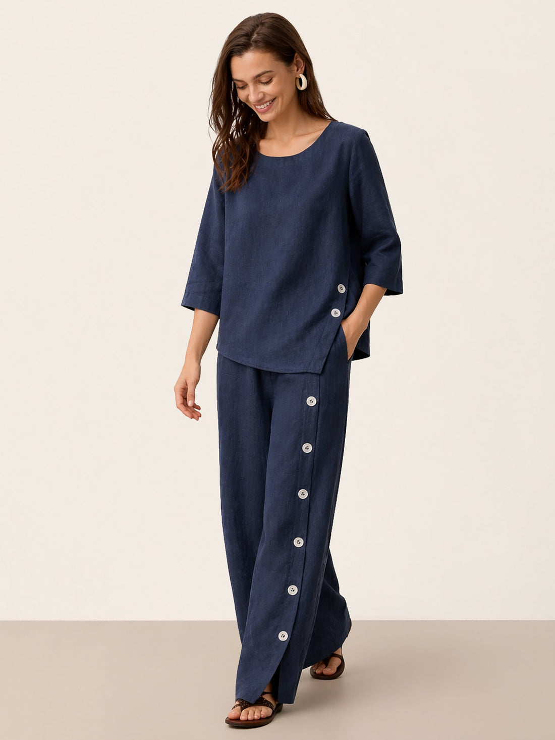100% Linen High-Rise Straight-Leg Pants