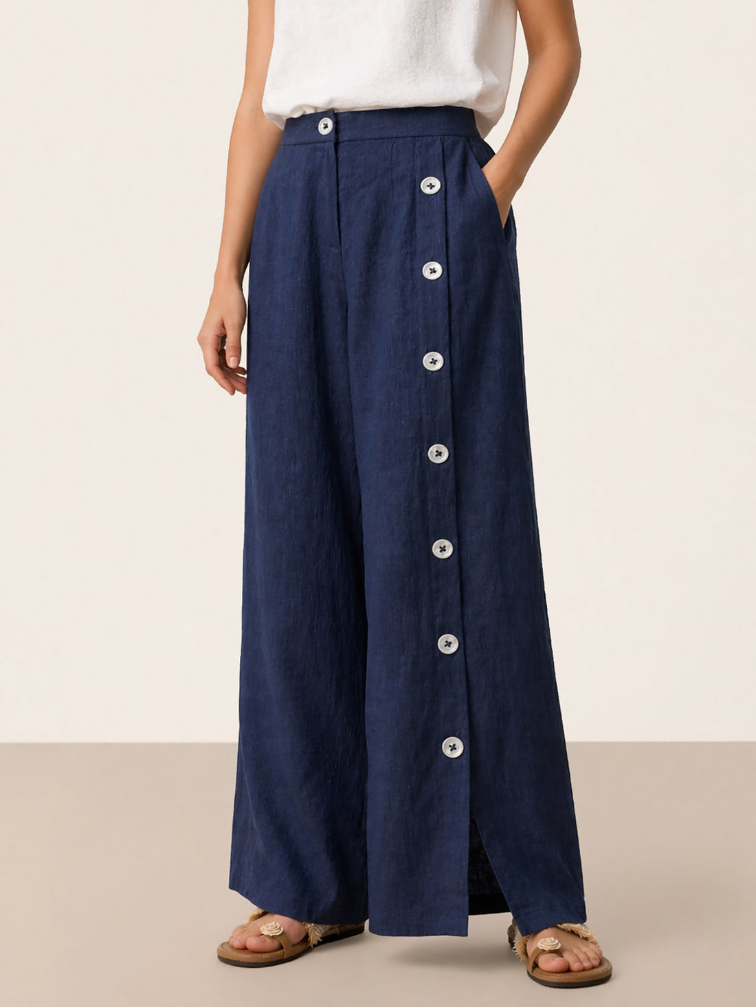 100% Linen High-Rise Straight-Leg Pants