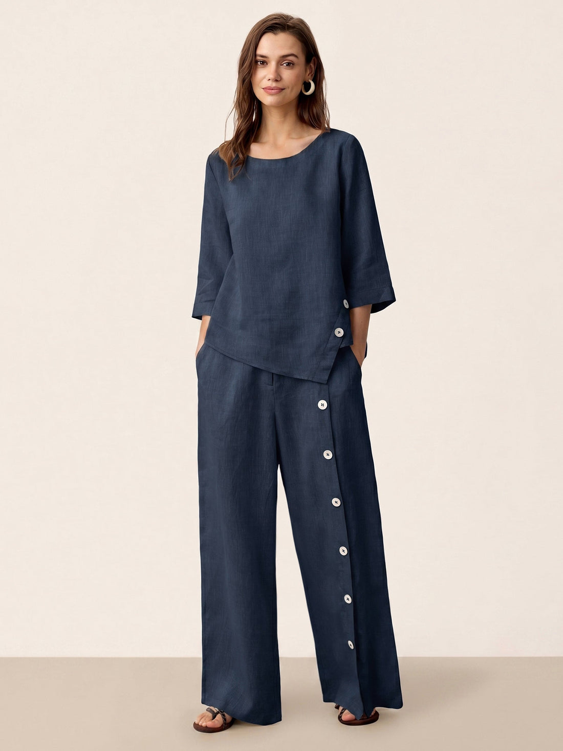 100% Linen High-Rise Straight-Leg Pants