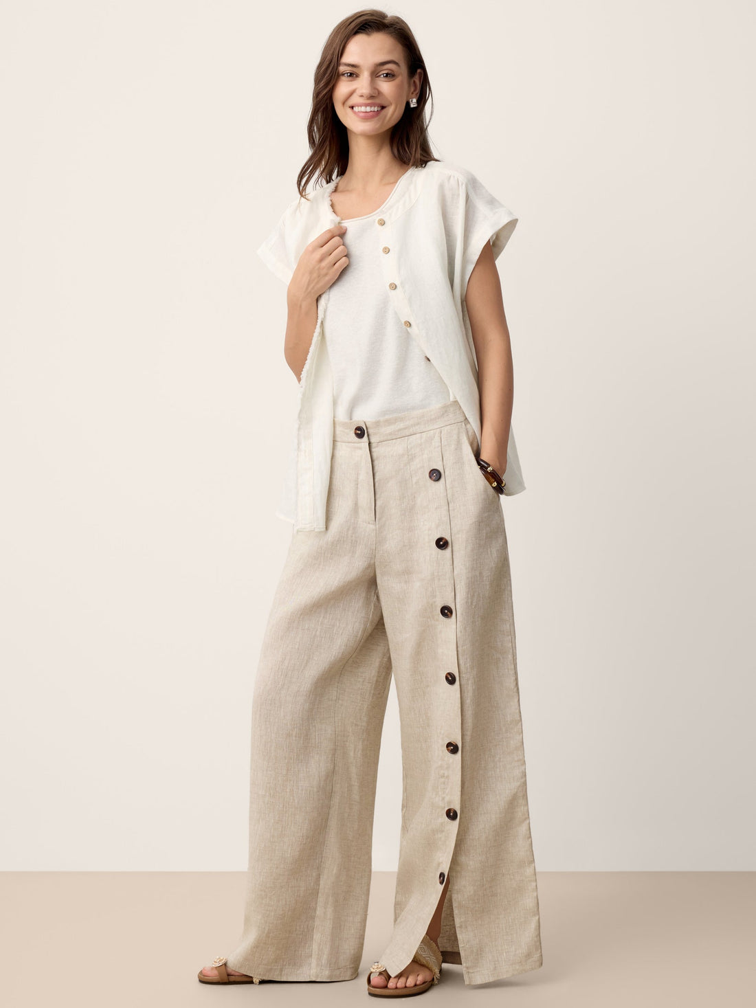 100% Linen High-Rise Straight-Leg Pants