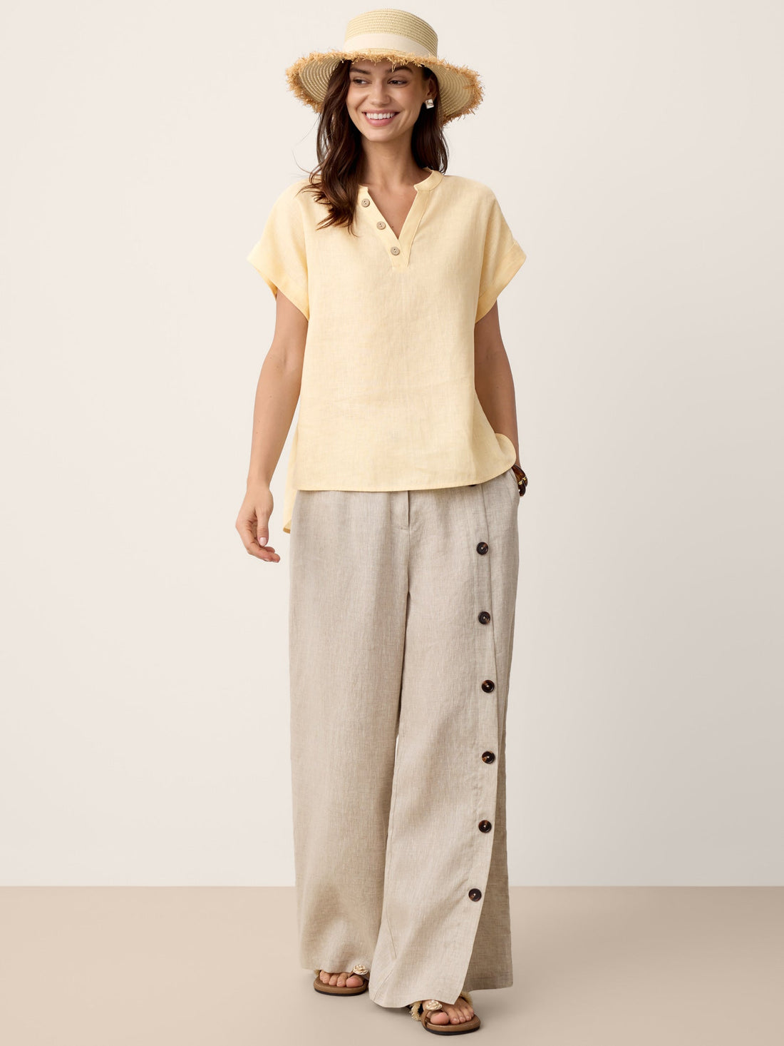 100% Linen High-Rise Straight-Leg Pants