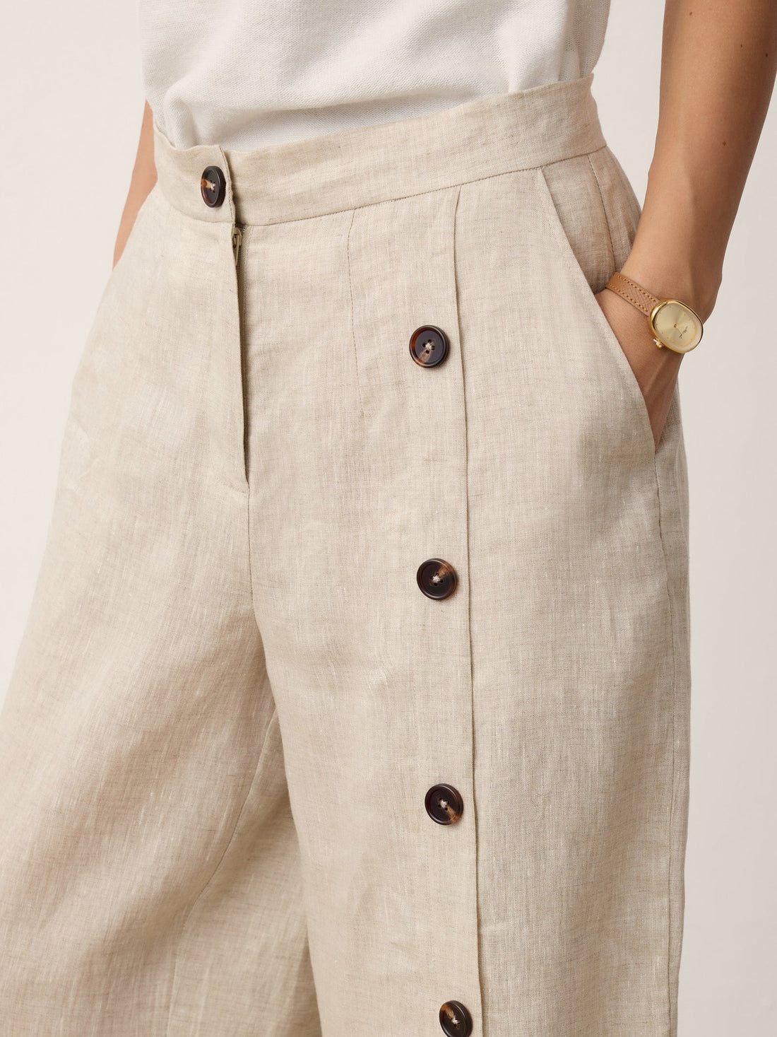100% Linen High-Rise Straight-Leg Pants