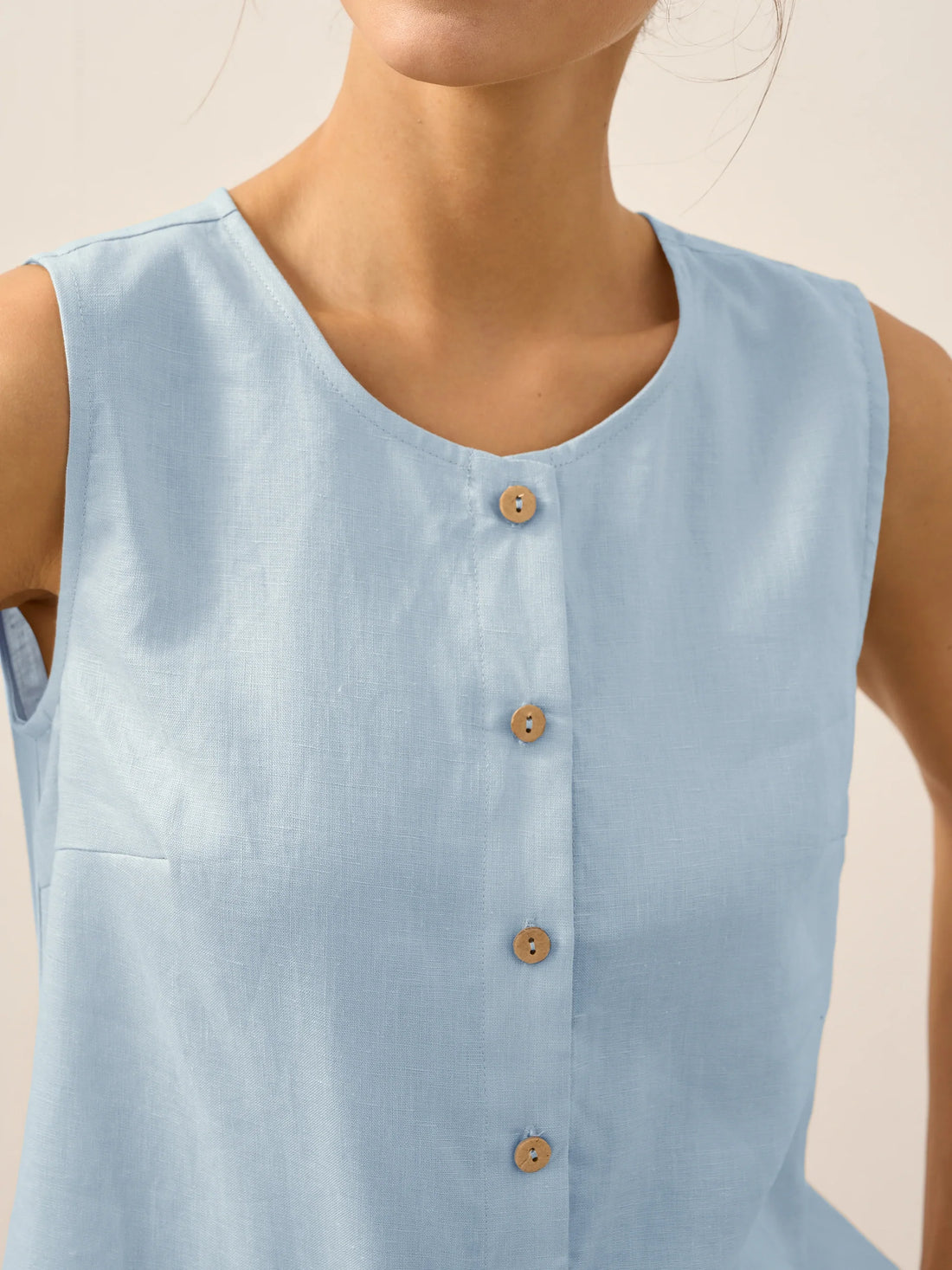 100% Linen A-Line Round Neck Tank Top