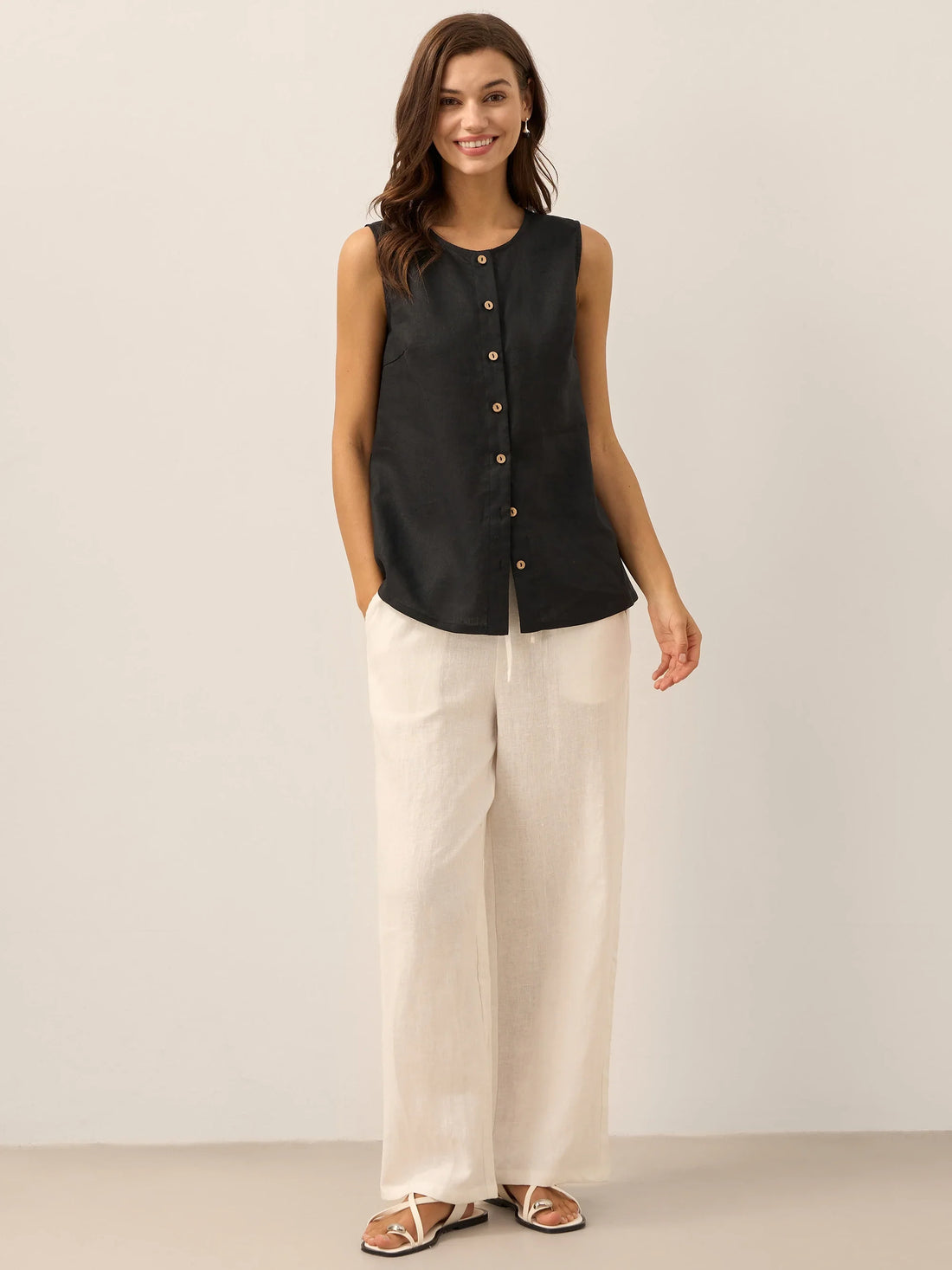 100% Linen A-Line Round Neck Tank Top