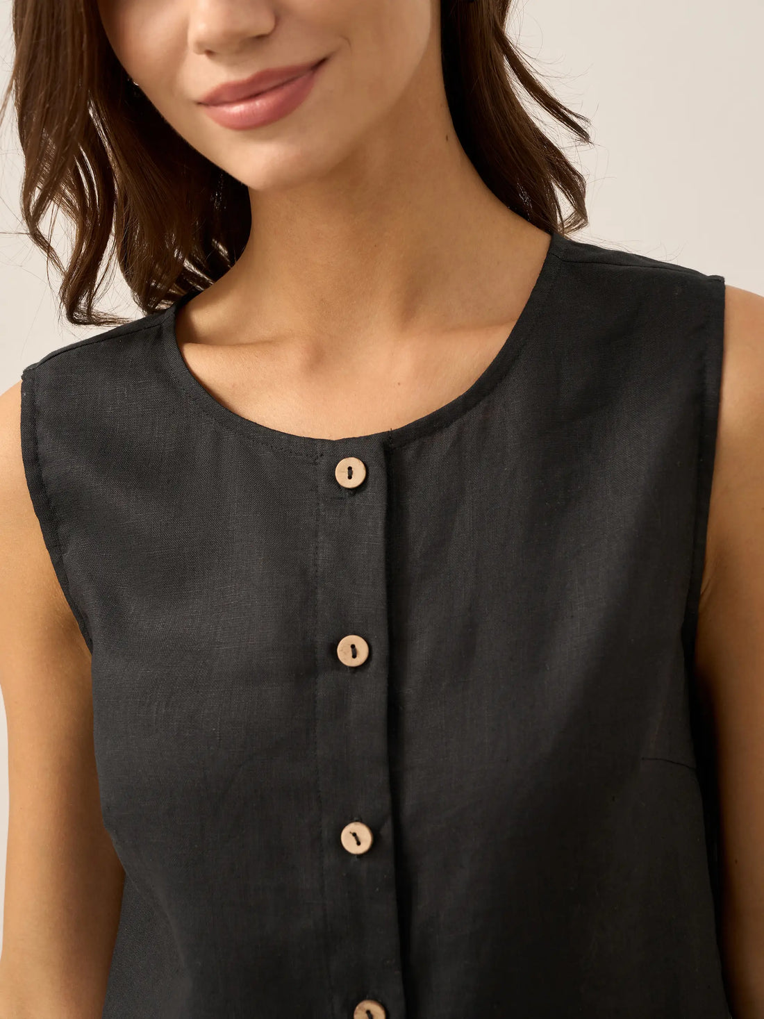 100% Linen A-Line Round Neck Tank Top