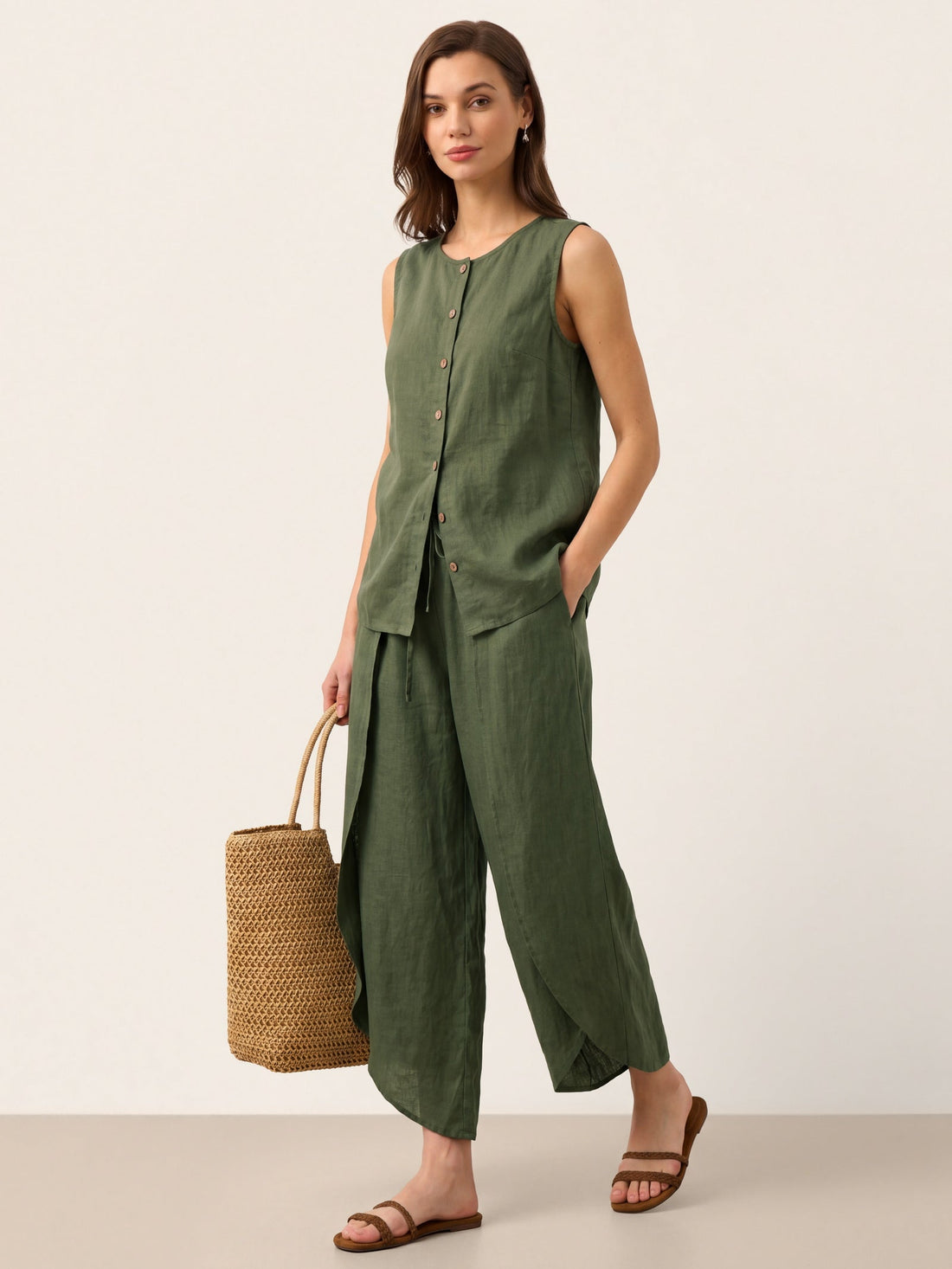 100% Linen A-Line Round Neck Tank Top
