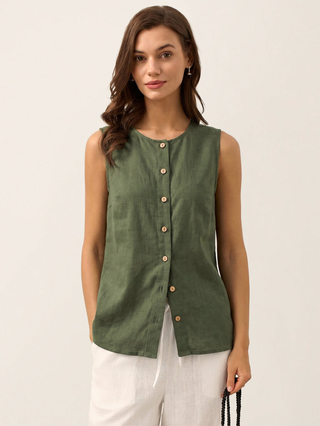 100% Linen A-Line Round Neck Tank Top