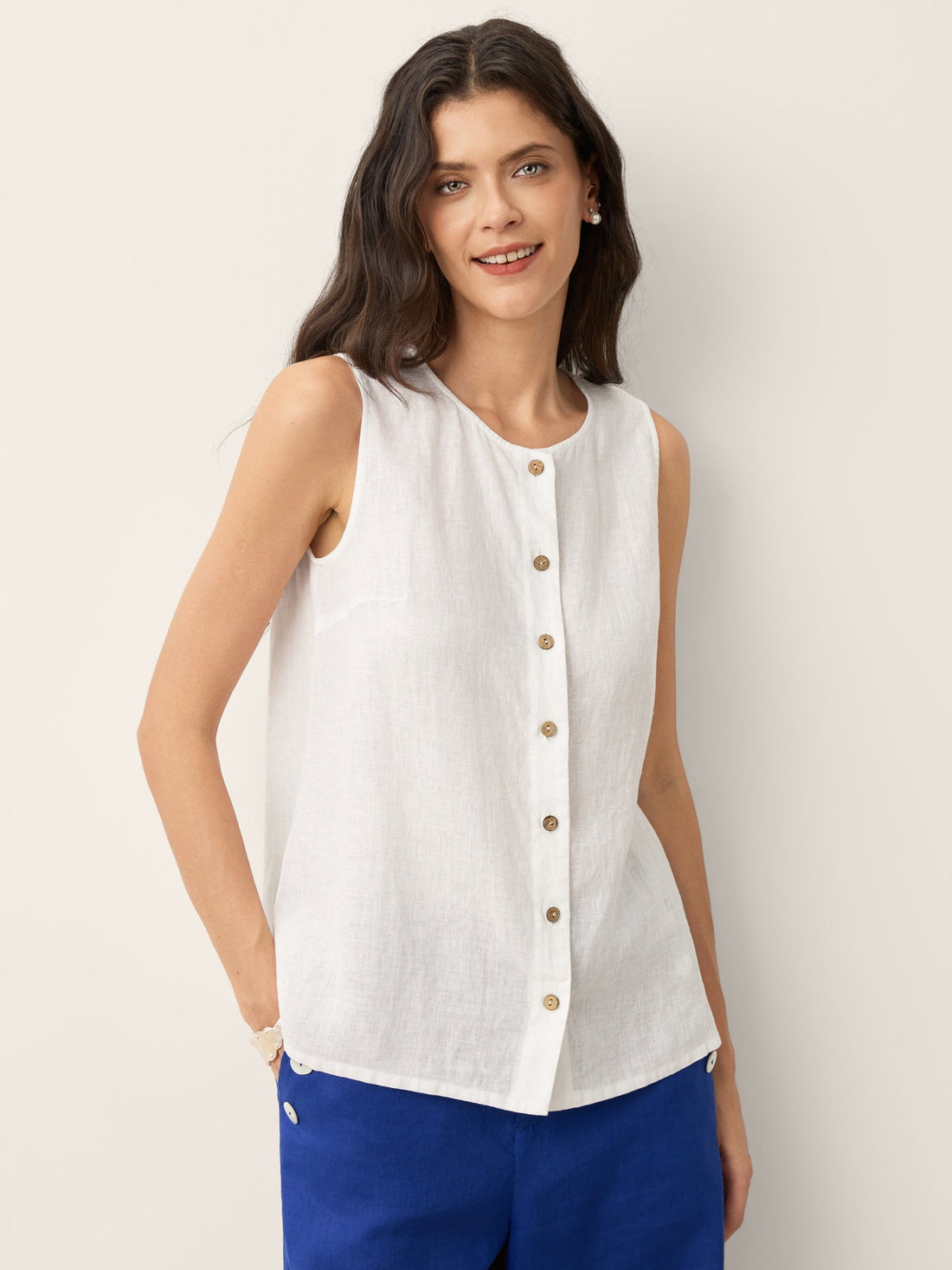 100% Linen A-Line Round Neck Tank Top