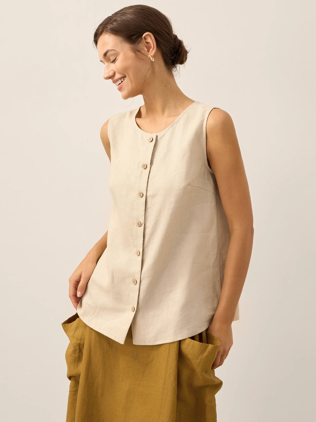 100% Linen A-Line Round Neck Tank Top