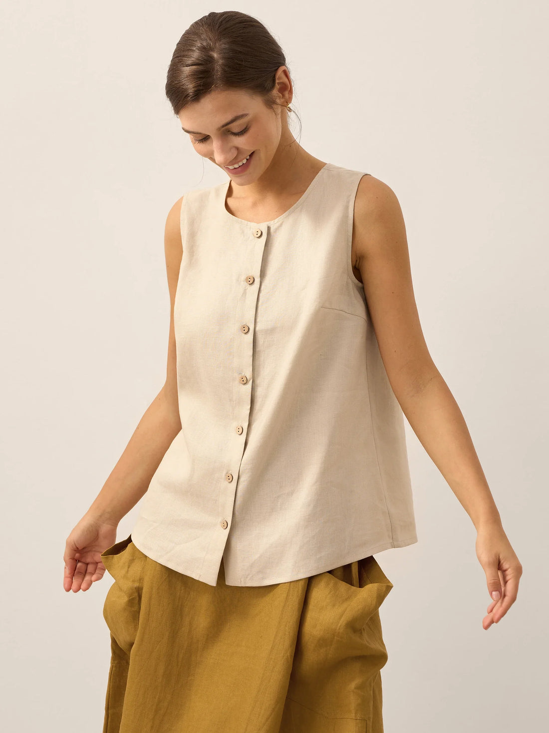 100% Linen A-Line Round Neck Tank Top