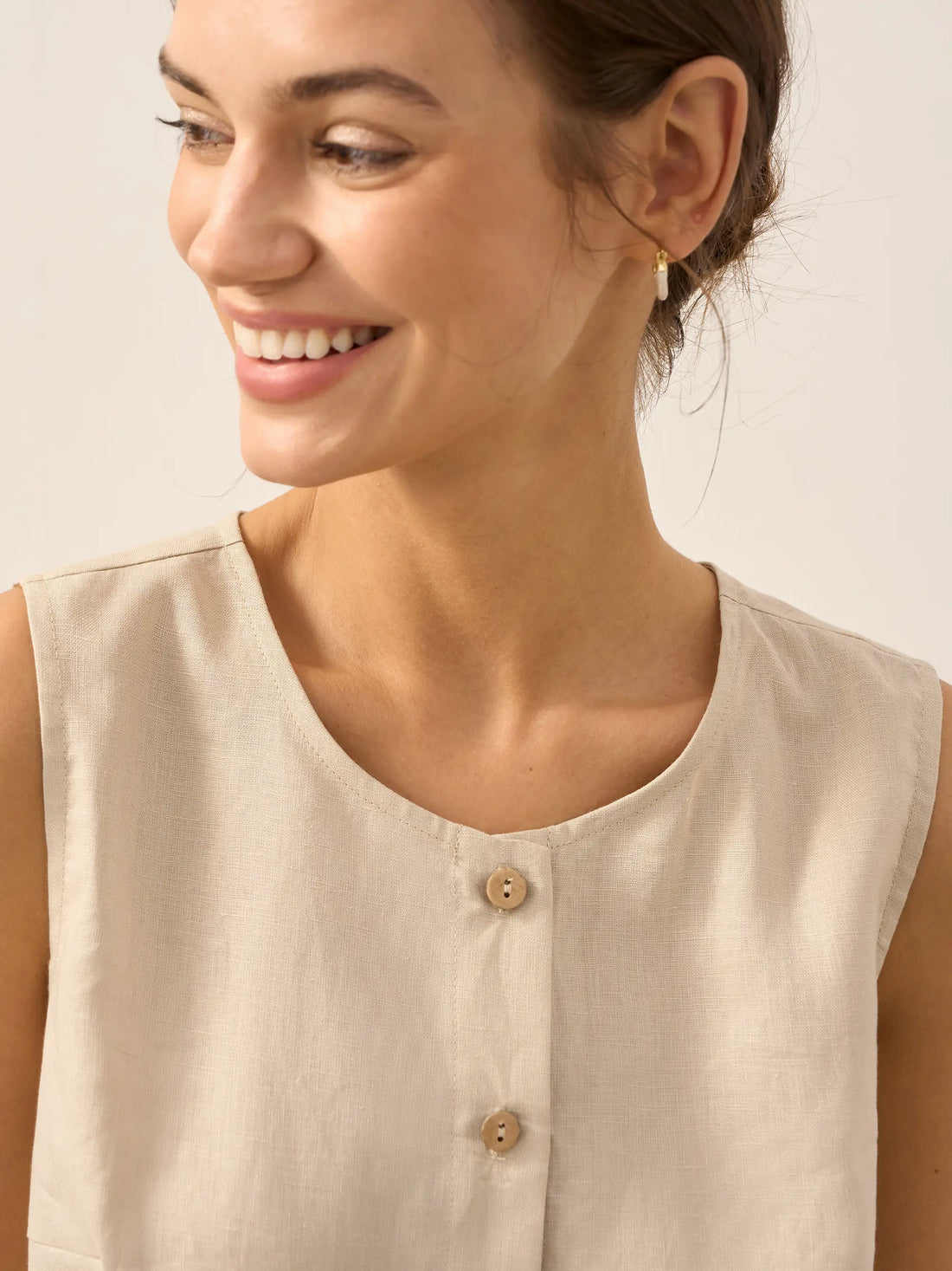 100% Linen A-Line Round Neck Tank Top