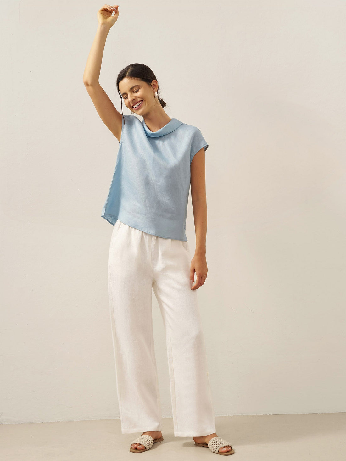 100% Linen Cap Sleeve Blouse