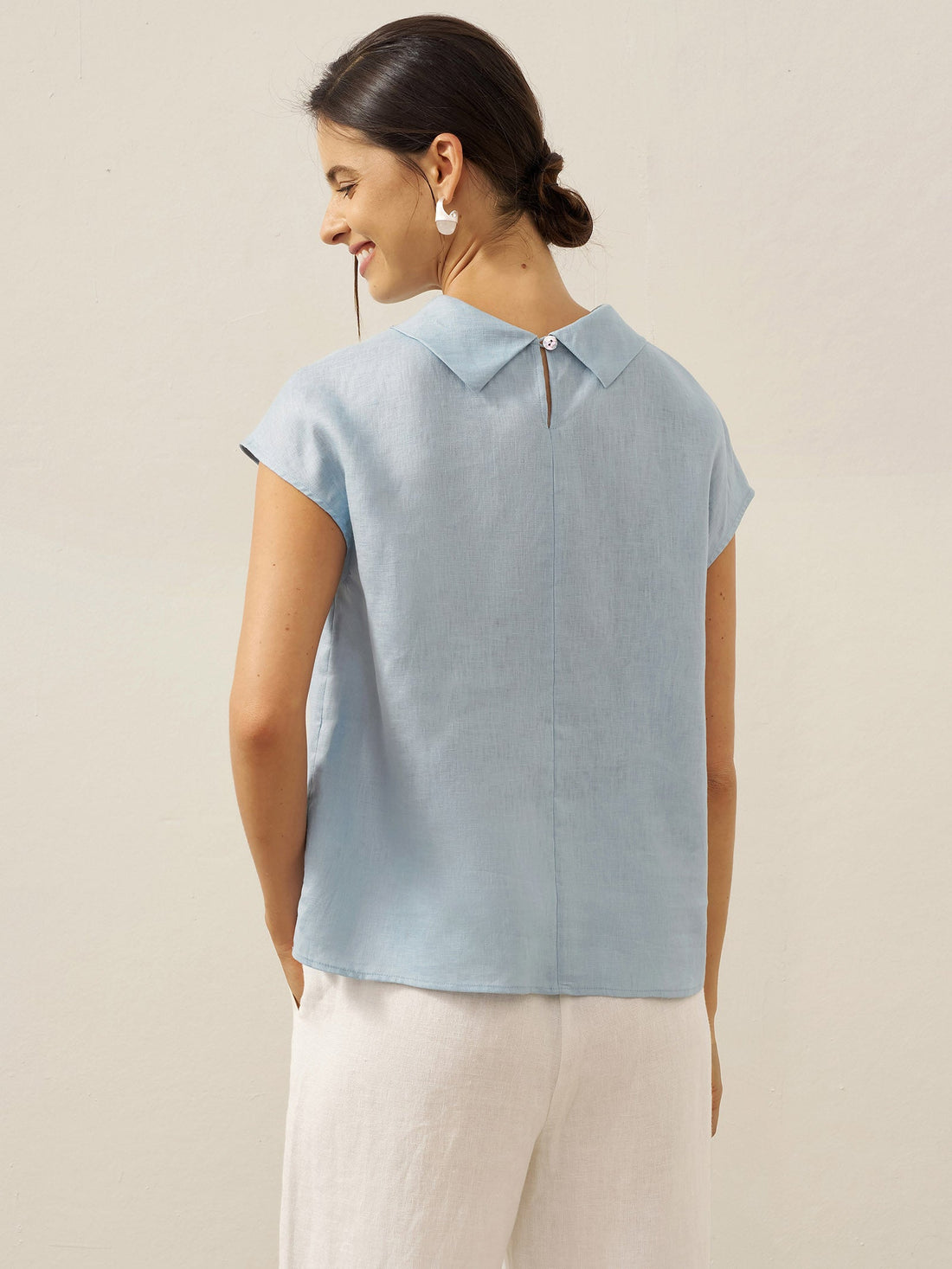 100% Linen Cap Sleeve Blouse