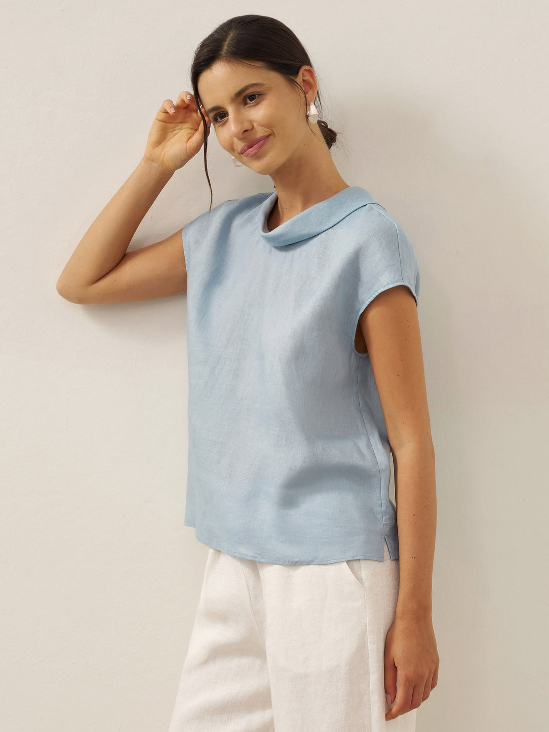 100% Linen Cap Sleeve Blouse