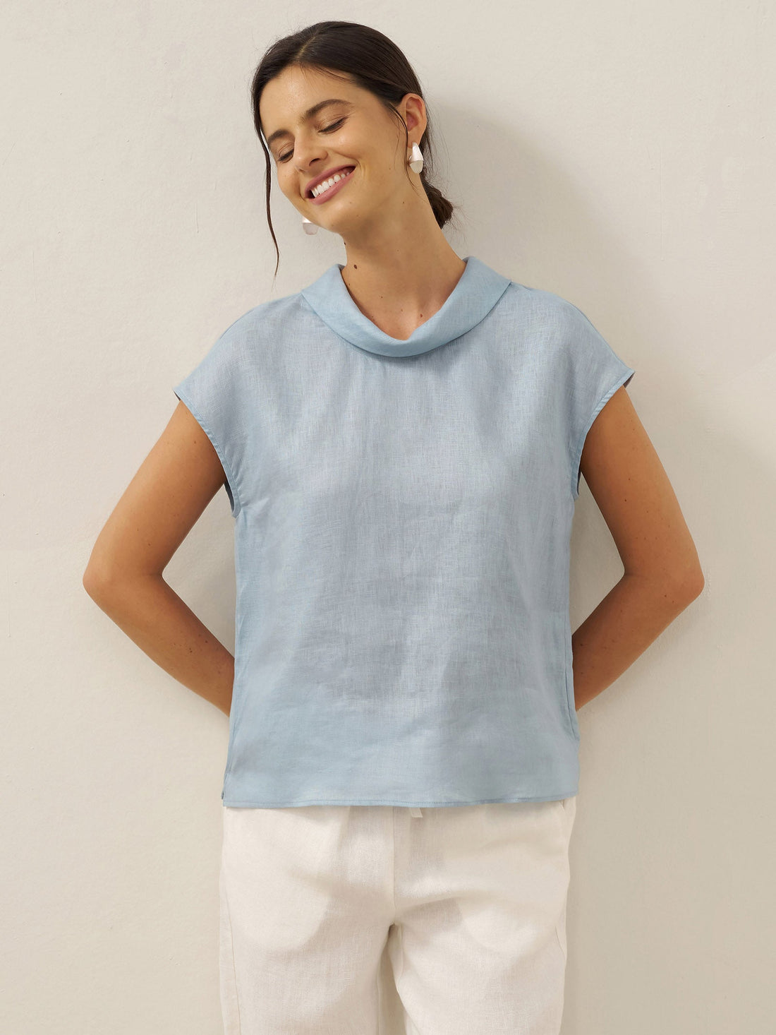 100% Linen Cap Sleeve Blouse