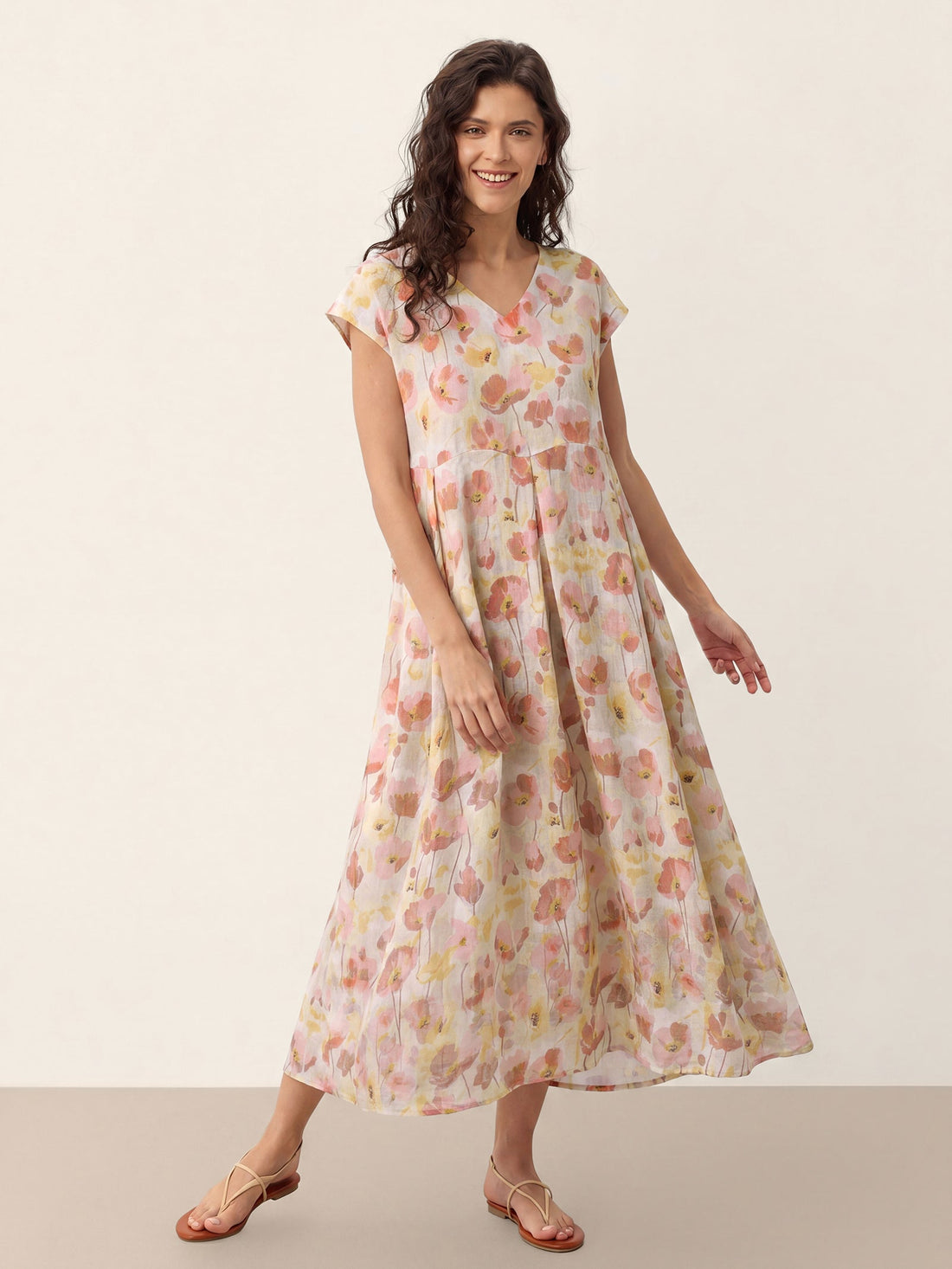 100% Linen Semi-Sheer Pocketed Maxi Dress