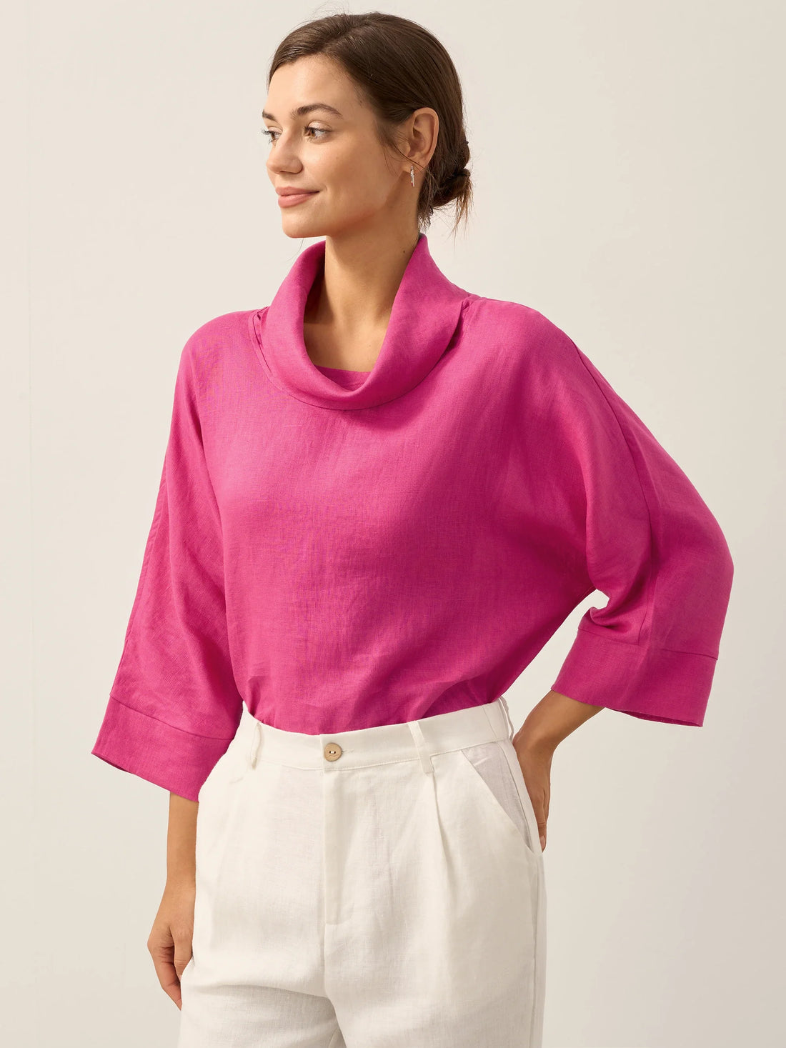 Linen Blend Long Sleeve Blouse
