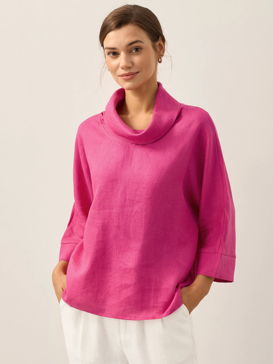 Linen Blend Long Sleeve Blouse