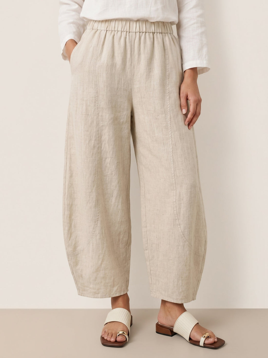 100% Linen Wide Leg Elastic Waist Pants