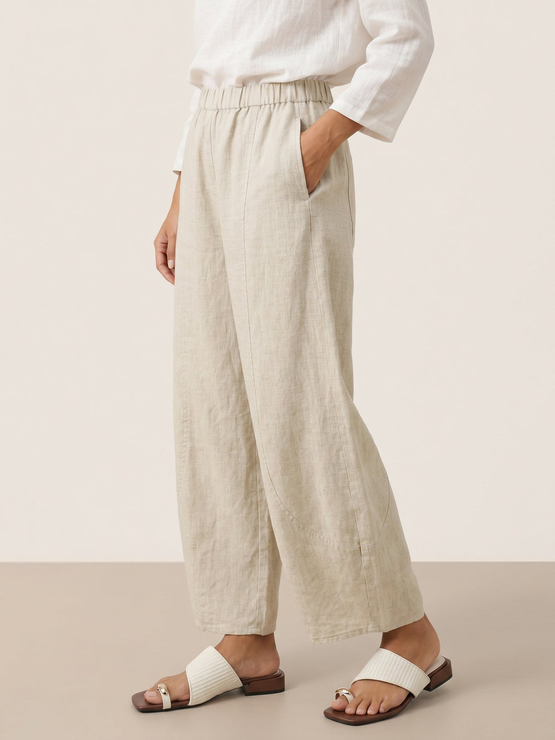 100% Linen Wide Leg Elastic Waist Pants