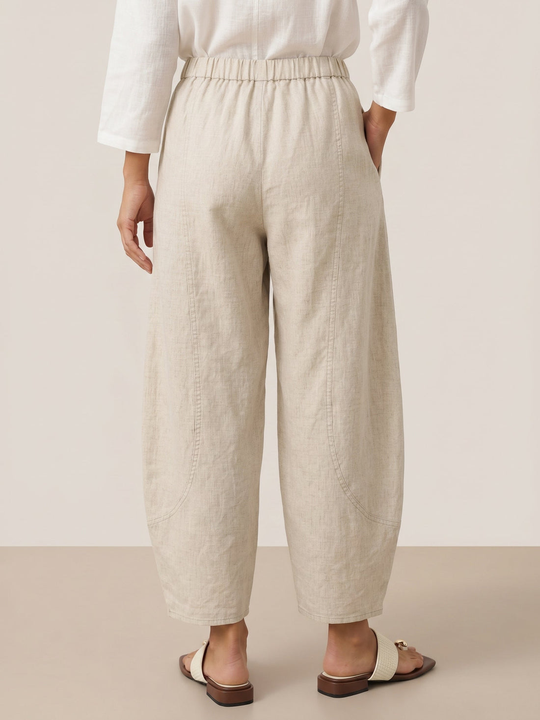 100% Linen Wide-Leg Elastic Waist Pants