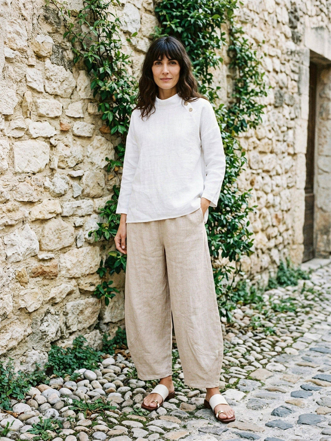 100% Linen Wide Leg Elastic Waist Pants