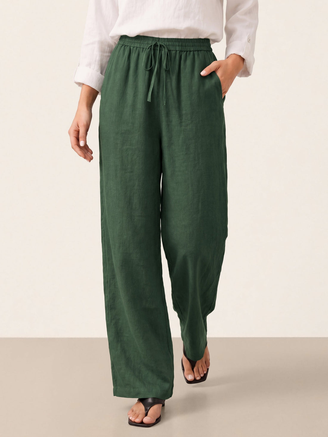 100% Linen Garment-Dyed Straight-Leg Pants