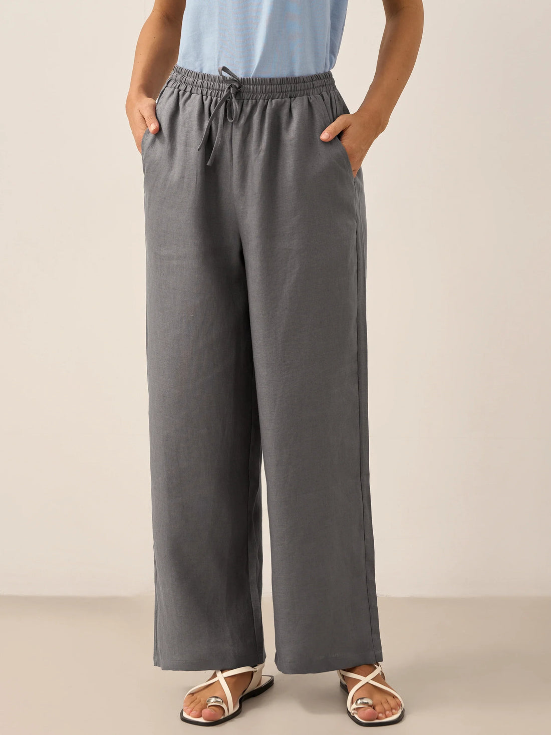 100% Linen Garment-Dyed Straight-Leg Pants