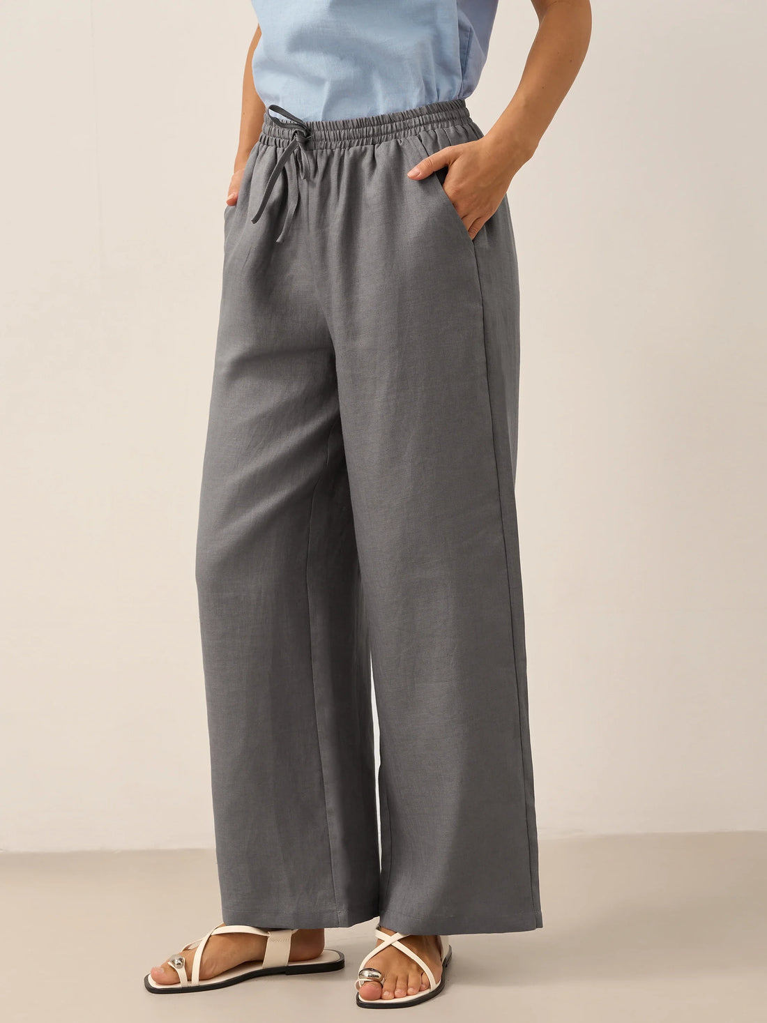 100% Linen Garment-Dyed Straight-Leg Pants
