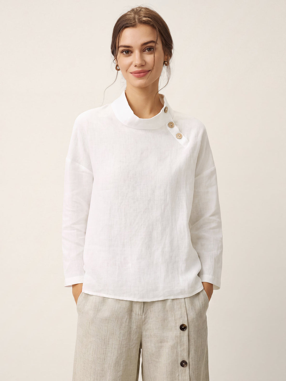 100% Linen Long Sleeve Straight Fit Blouse