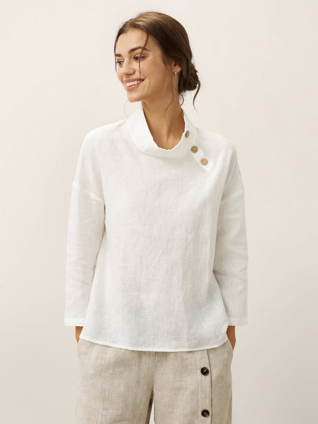 100% Linen Long Sleeve Straight Fit Blouse