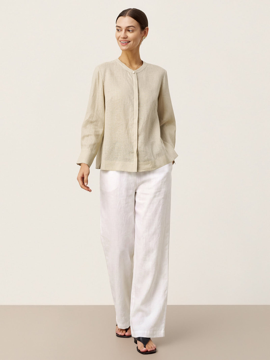100% Linen Garment-Dyed Round Neck Shirt