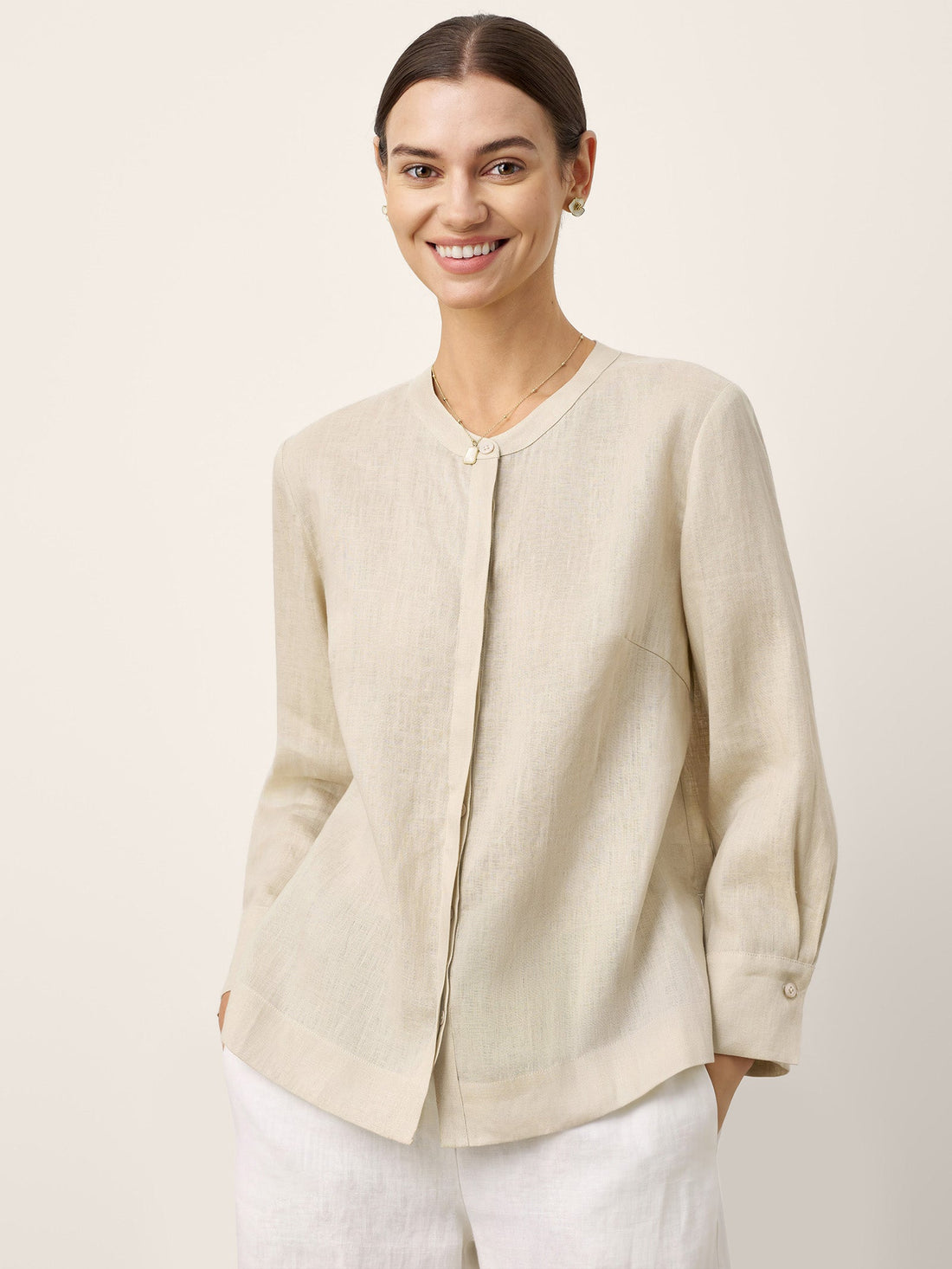 100% Linen Garment-Dyed Round Neck Shirt