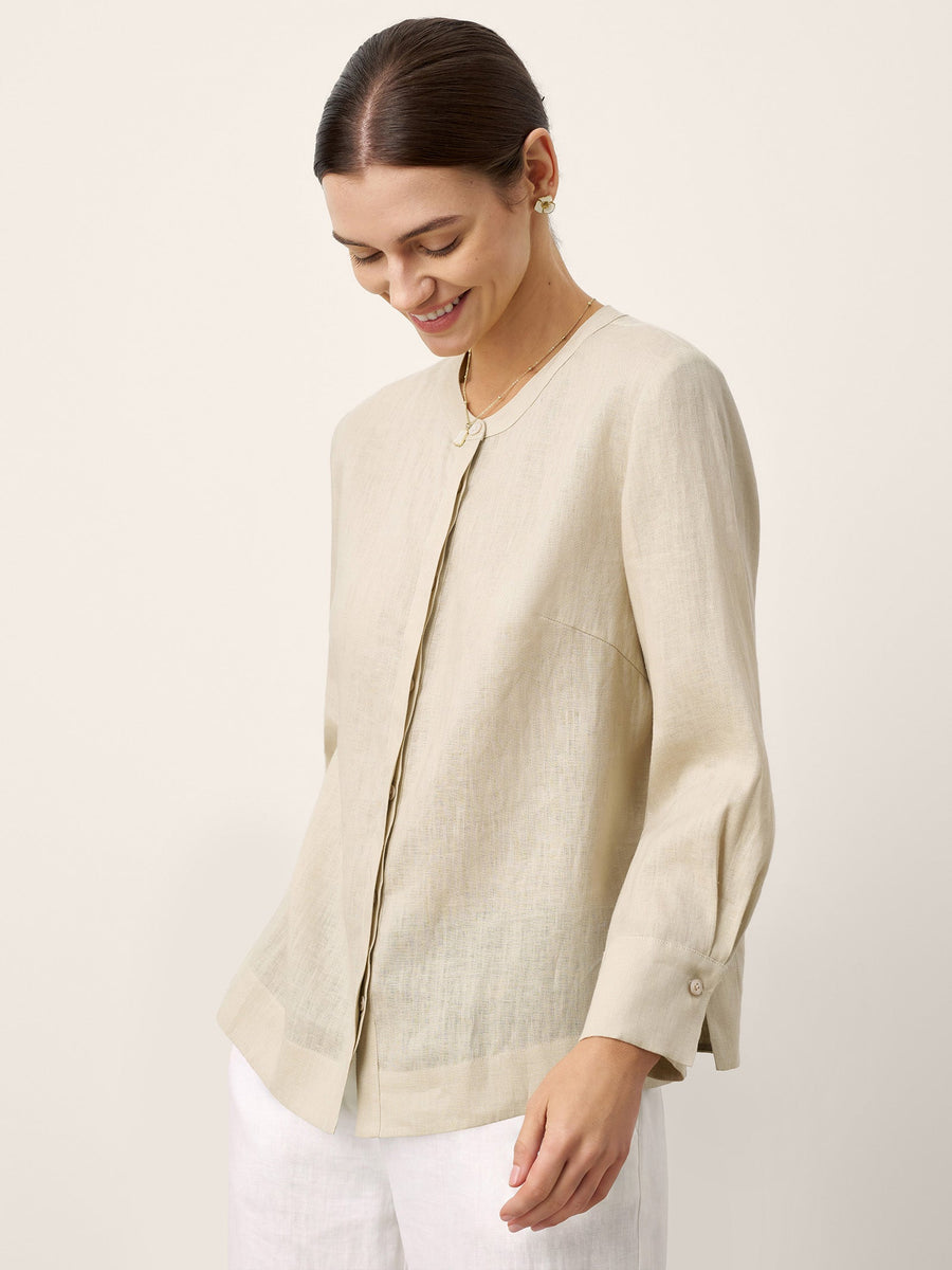 100% Linen Garment-Dyed Round Neck Shirt