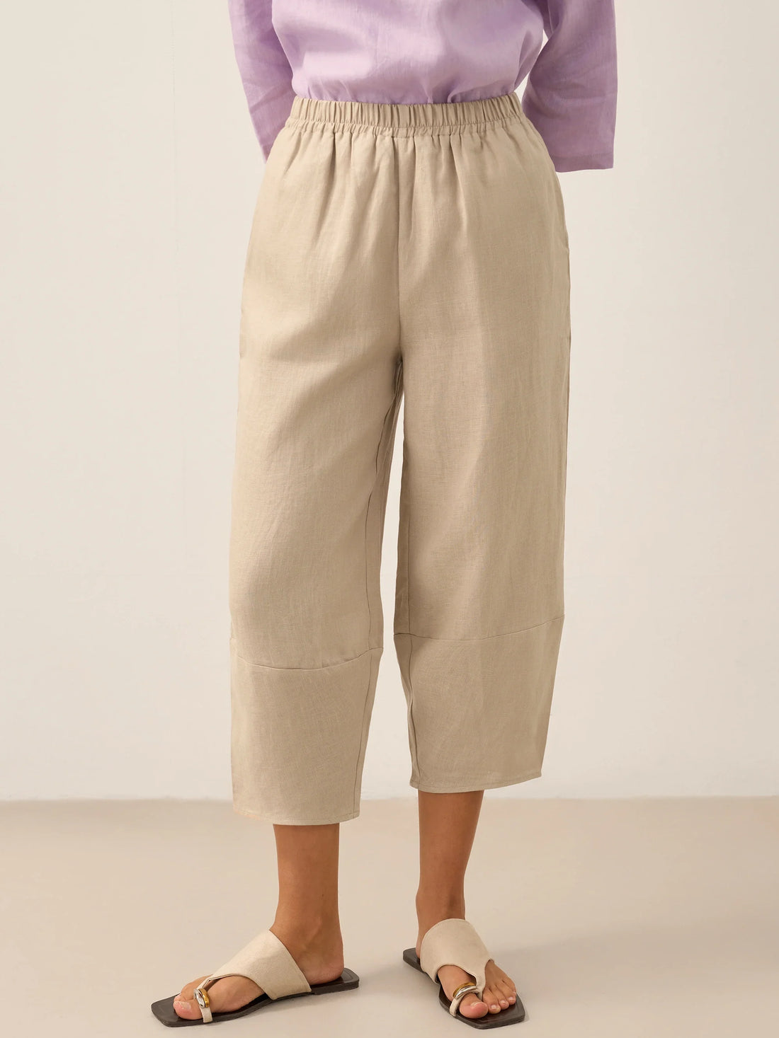 100% Linen Garment-Dyed Crop Barrel Pants