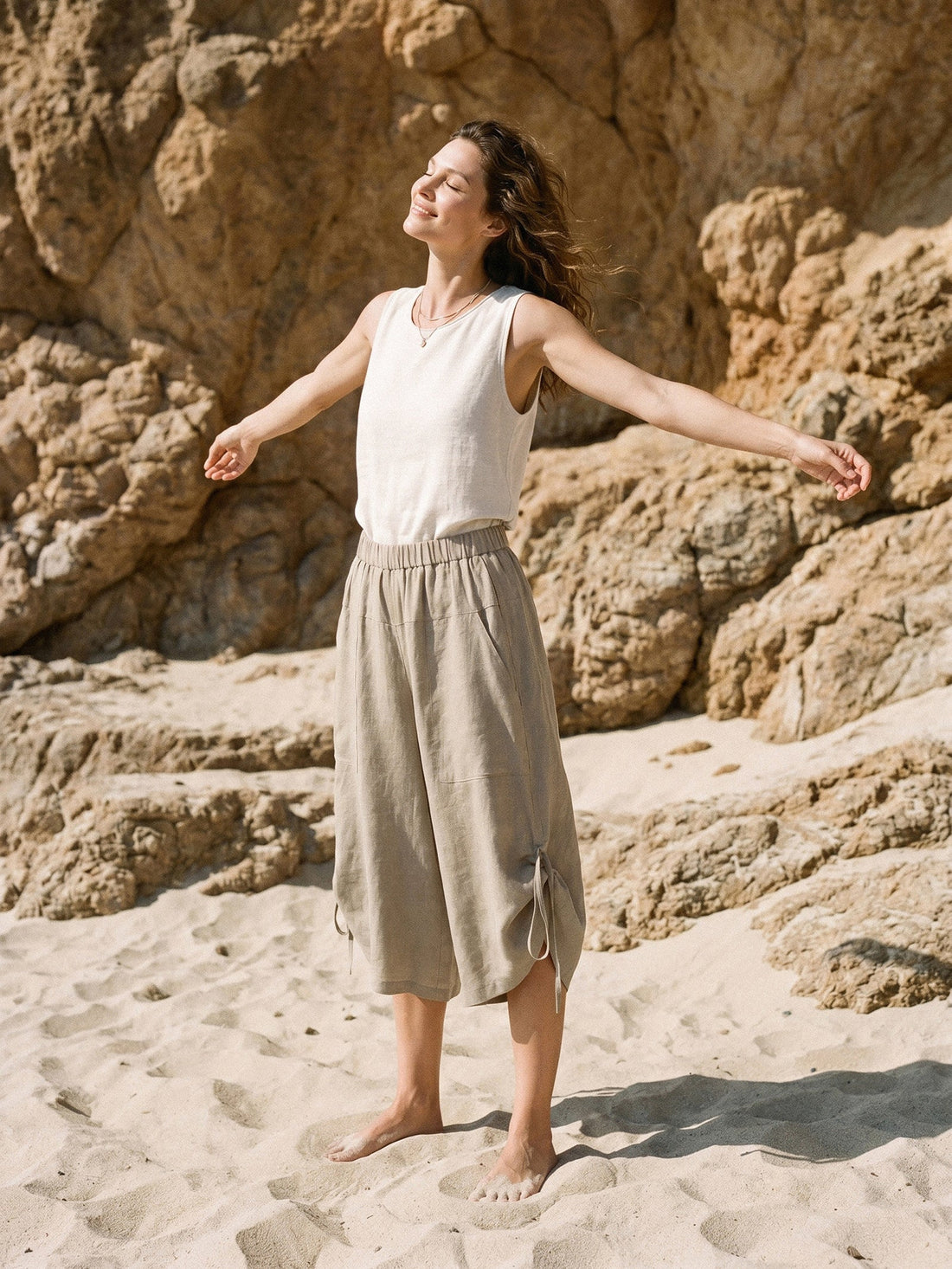 100% Linen Wide Leg Barrel Pants