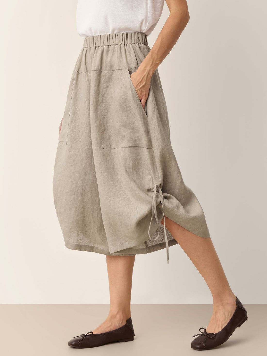 100% Linen Wide Leg Barrel Pants