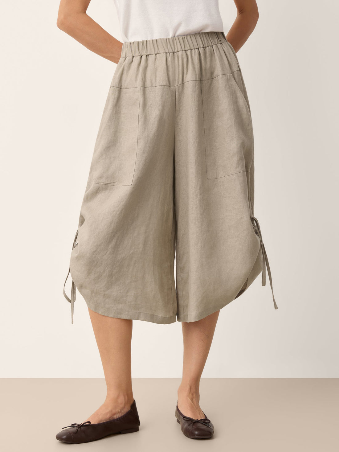 100% Linen Wide Leg Barrel Pants