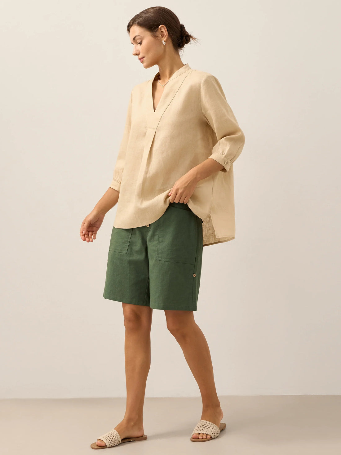 100% Linen Pleated A-Line Shirt