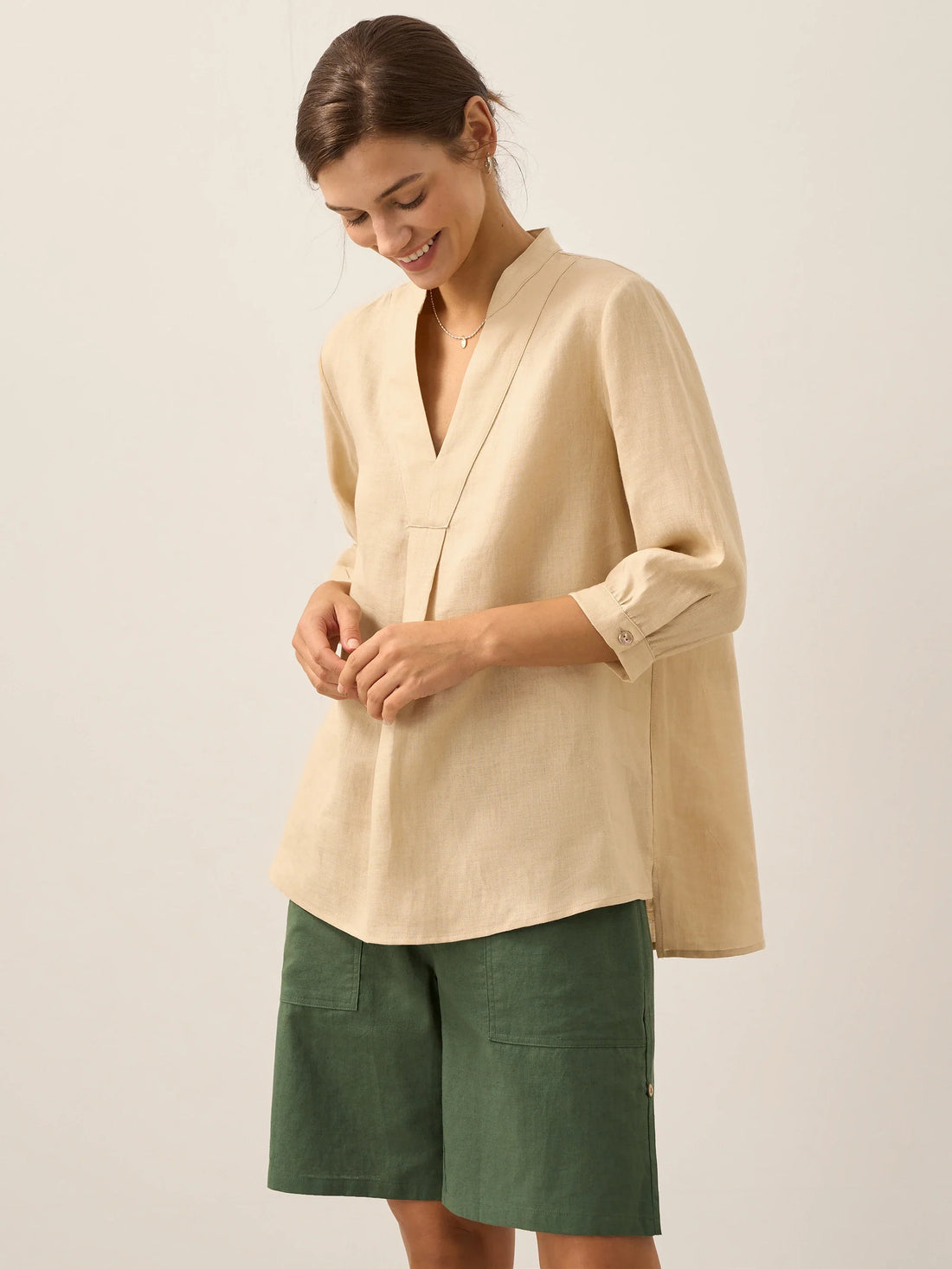 100% Linen Pleated A-Line Shirt