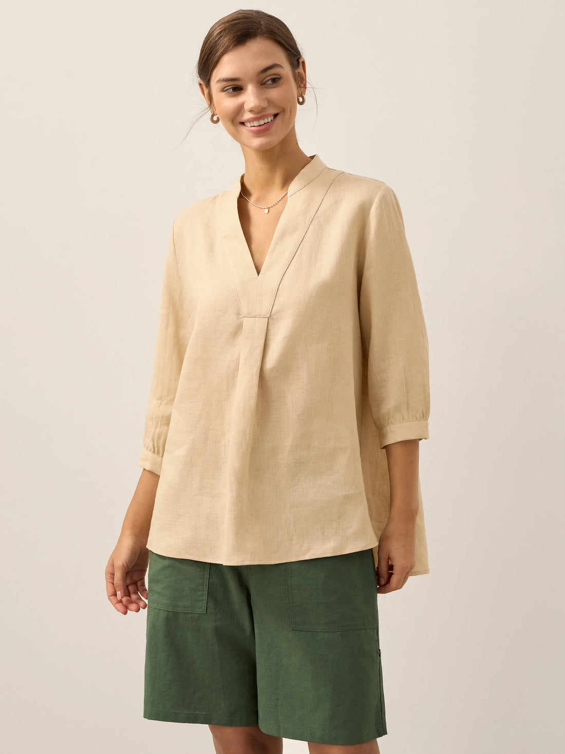 100% Linen Pleated A-Line Shirt