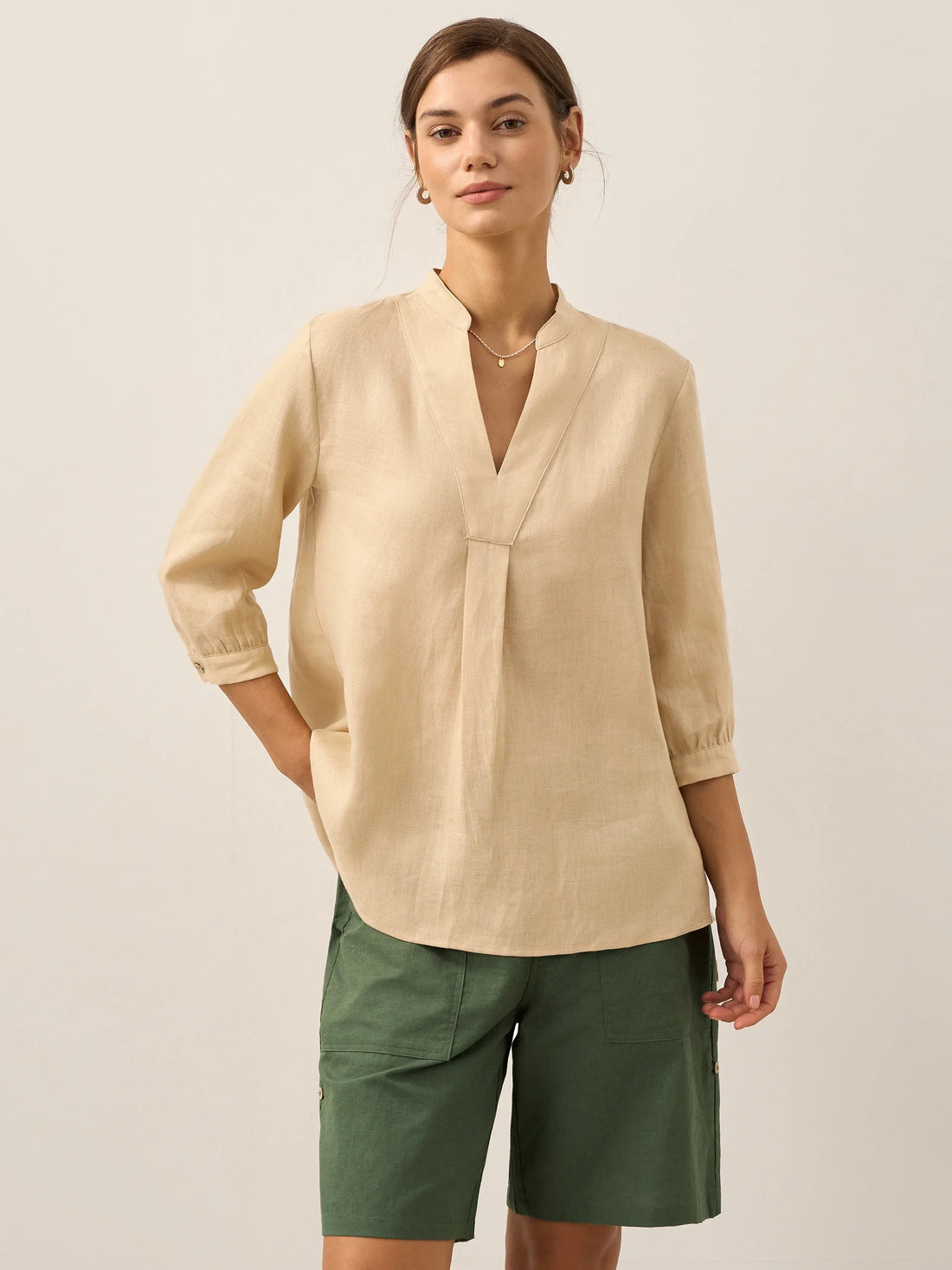 100% Linen Pleated A-Line Shirt