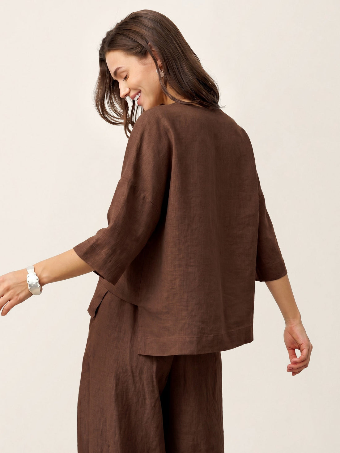 Linen Asymmetric V-Neck Half-Sleeve Shirt